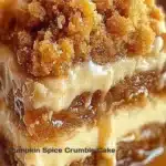 Delicious Autumn Pumpkin Spice Crumble Cake topped with crunchy crumble