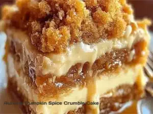 Delicious Autumn Pumpkin Spice Crumble Cake topped with crunchy crumble