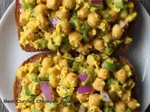 Delicious and healthy curried chickpea salad in a bowl