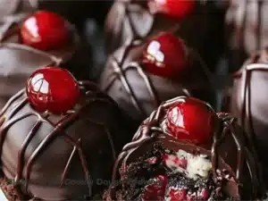 Black Forest Cookie Dough Brownie Bombs - A delicious dessert treat with chocolate and cookie dough.