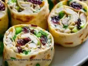 Delicious creamy cranberry chicken wraps on a plate