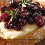 Crostini topped with balsamic roasted cranberries and creamy brie cheese