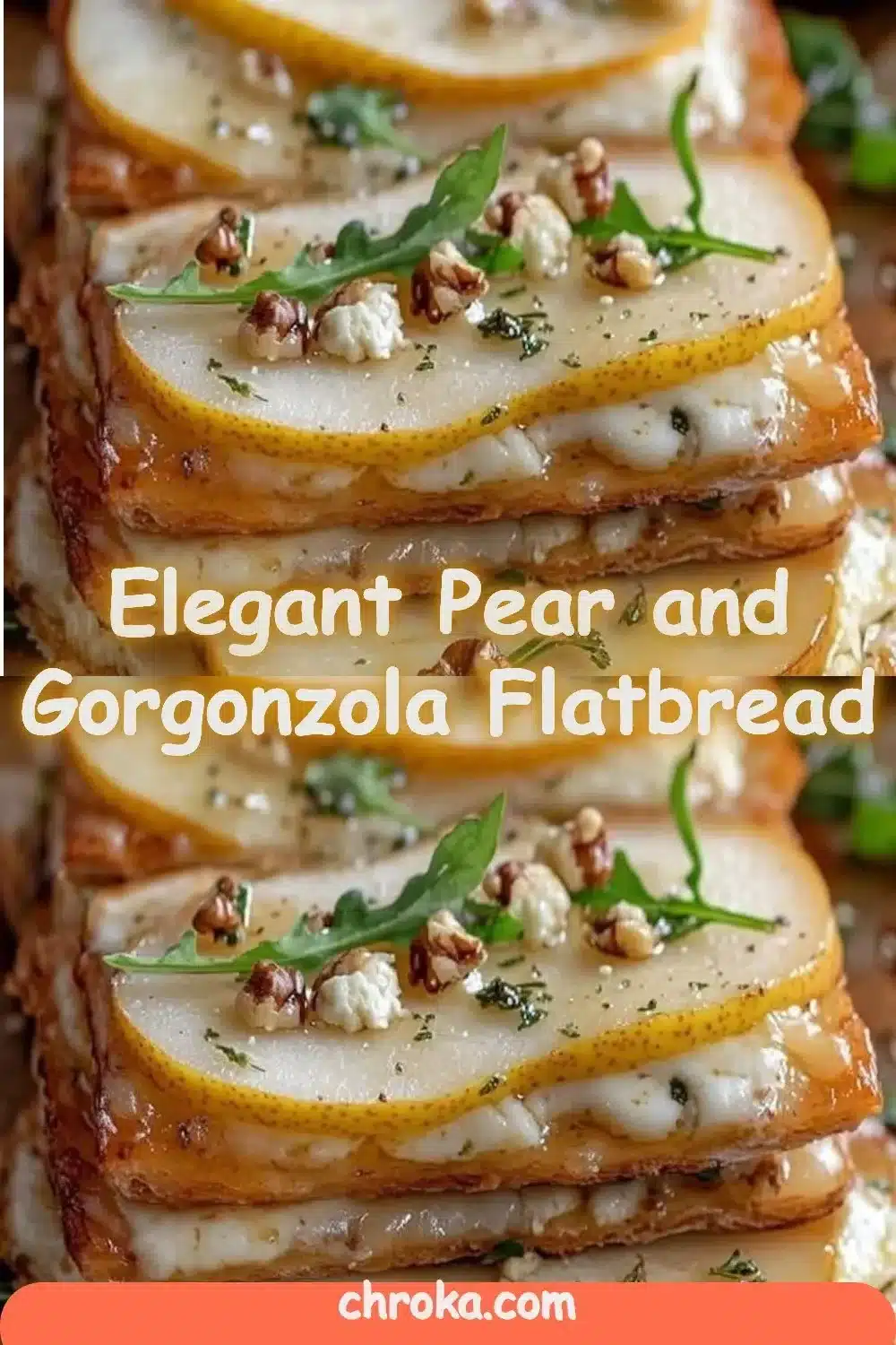 Elegant Pear and Gorgonzola Flatbread garnished with fresh herbs