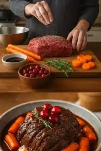Delicious fall-apart balsamic beef with a sweet cranberry glaze