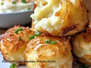 Delicious fluffy cheesy mashed potato puffs served on a plate