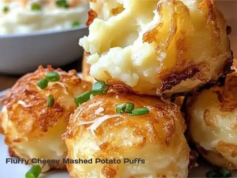 Delicious fluffy cheesy mashed potato puffs served on a plate