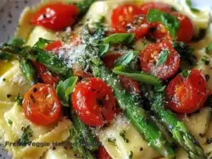 Plate of fresh veggie herbed ravioli garnished with herbs