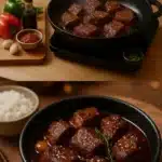 Korean-Style Gochujang Pot Roast served with vegetables and rice