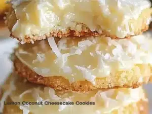 Lemon Coconut Cheesecake Cookies on a plate showcasing their deliciousness.