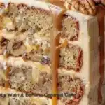 Luscious Walnut Banana Caramel Cake with walnuts and banana slices