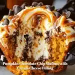 Pumpkin Chocolate Chip Muffins with creamy filling baked to perfection