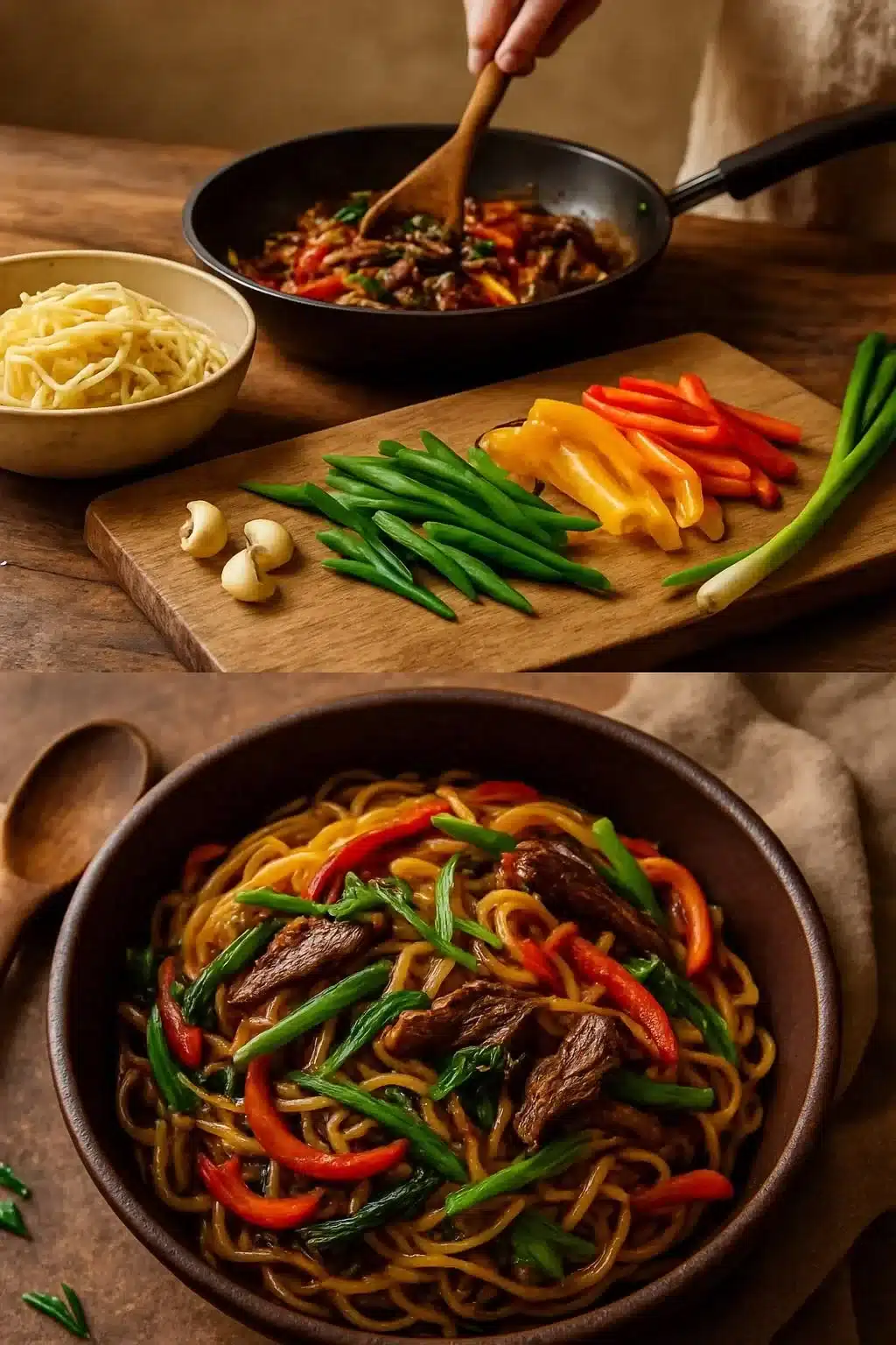 Delicious Sweet and Spicy Garlic Noodle Stir-Fry with vibrant vegetables