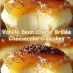 Delicious Vanilla Bean Crème Brûlée Cheesecake Cupcakes topped with caramelized sugar.