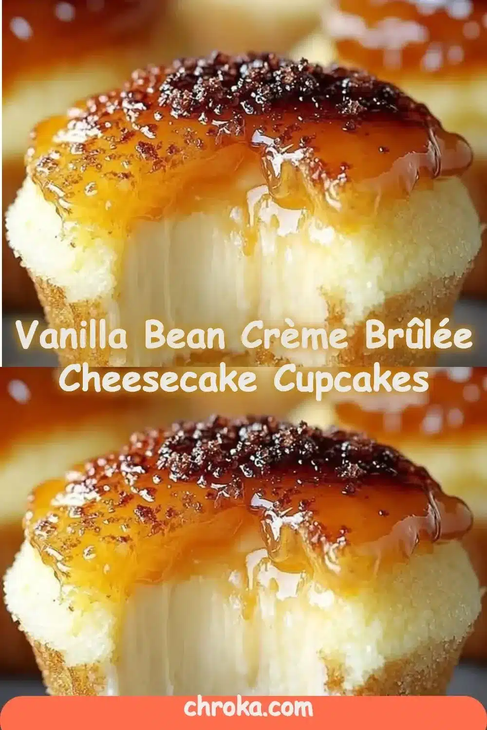 Delicious Vanilla Bean Crème Brûlée Cheesecake Cupcakes topped with caramelized sugar.