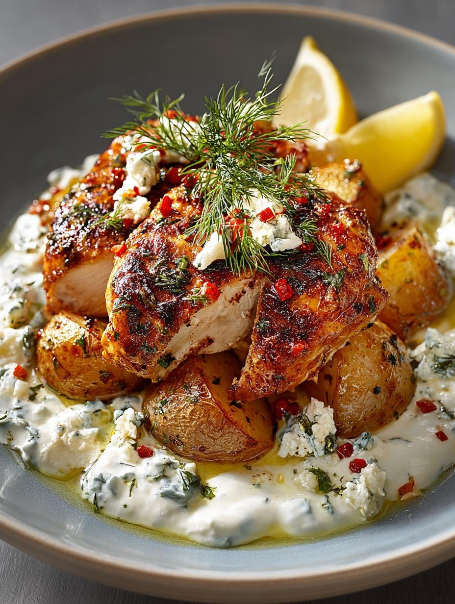 Flavorful Spicy Yogurt Marinated Chicken with Potatoes - Spicy Yogurt Marinated Chicken - main visual representation