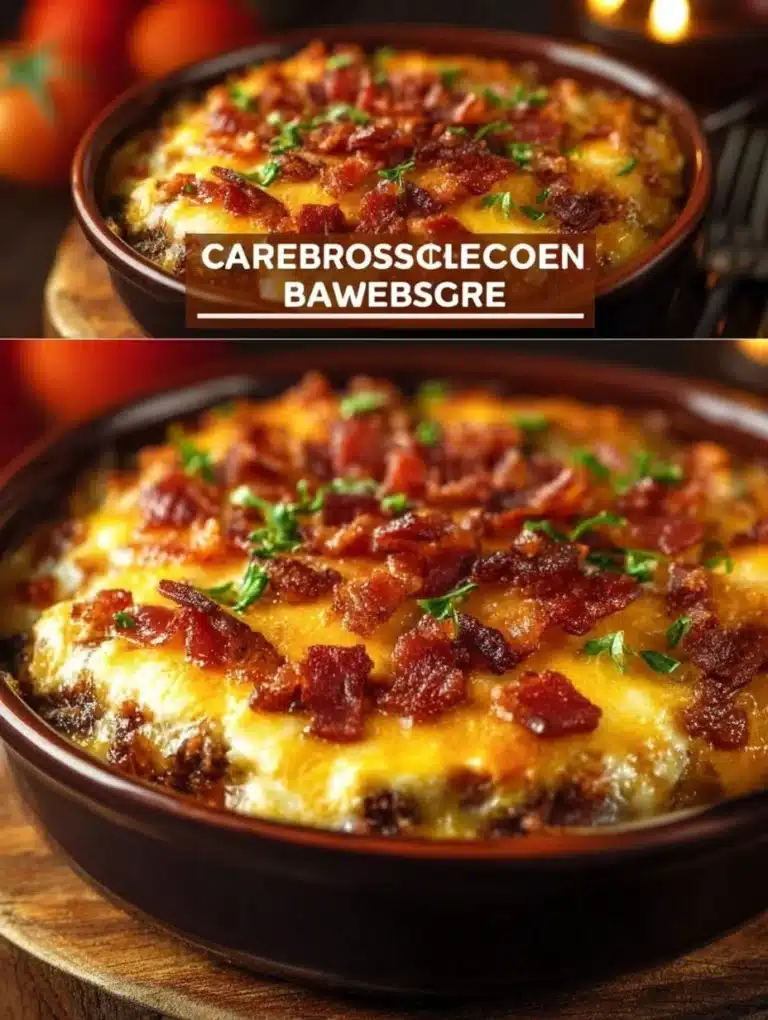 Delicious Bacon Cheeseburger Casserole served in a rustic dish