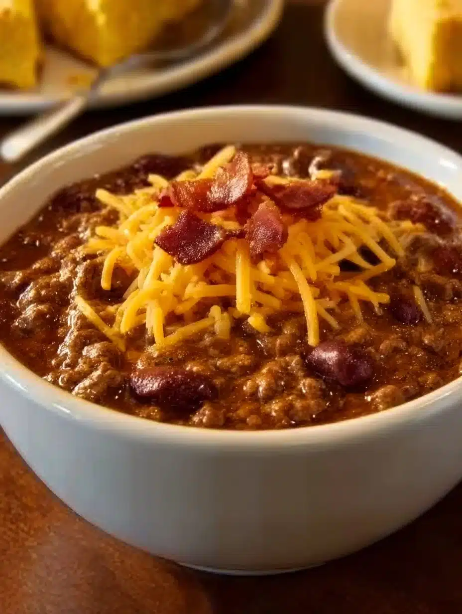 Bowl of hearty Carnivore Chili topped with fresh herbs and spices.