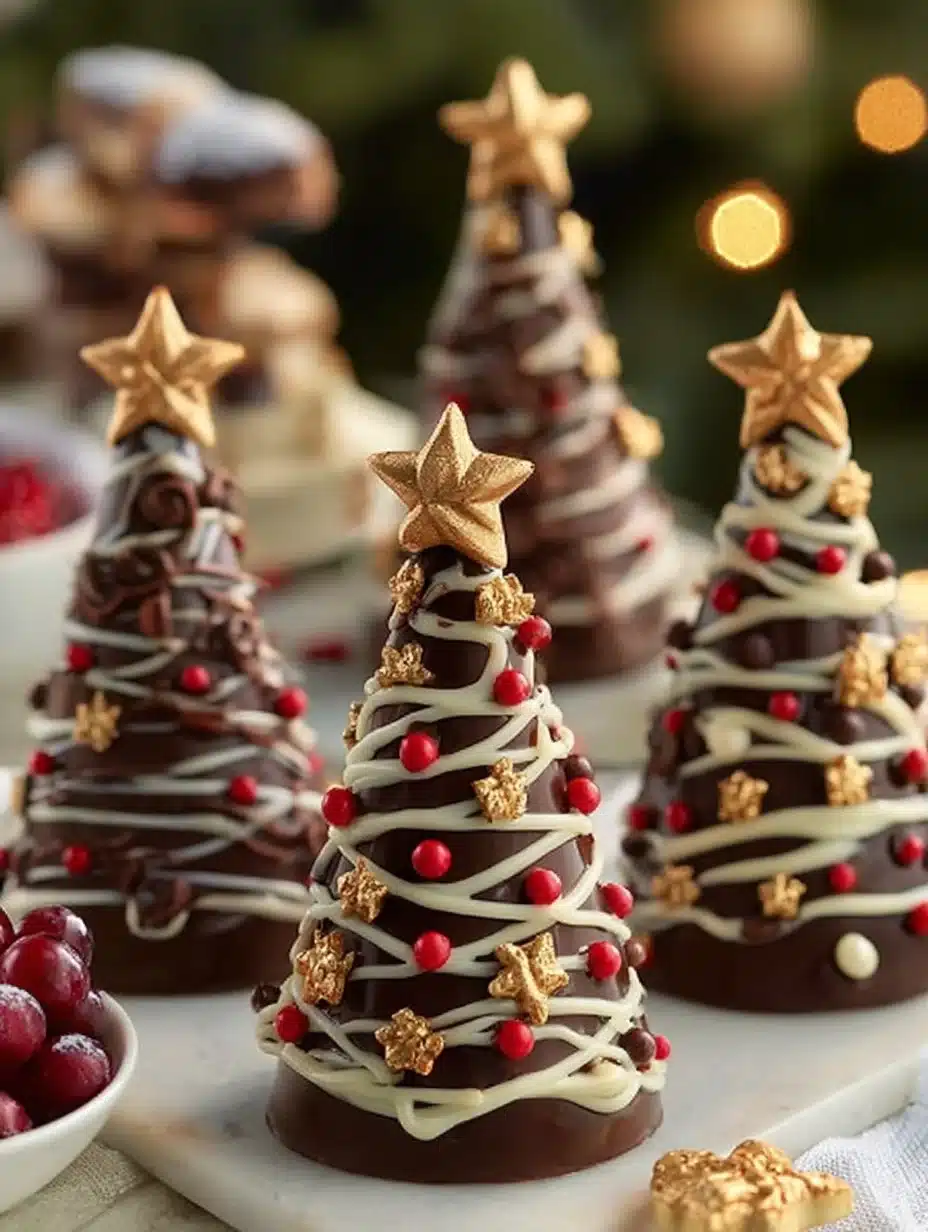 Delicious Christmas Chocolate Trees decorated with festive toppings