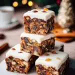 Delicious Christmas Fruitcake Traybake served on a festive platter.