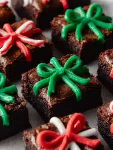 Christmas Present Brownies decorated for holiday festivities