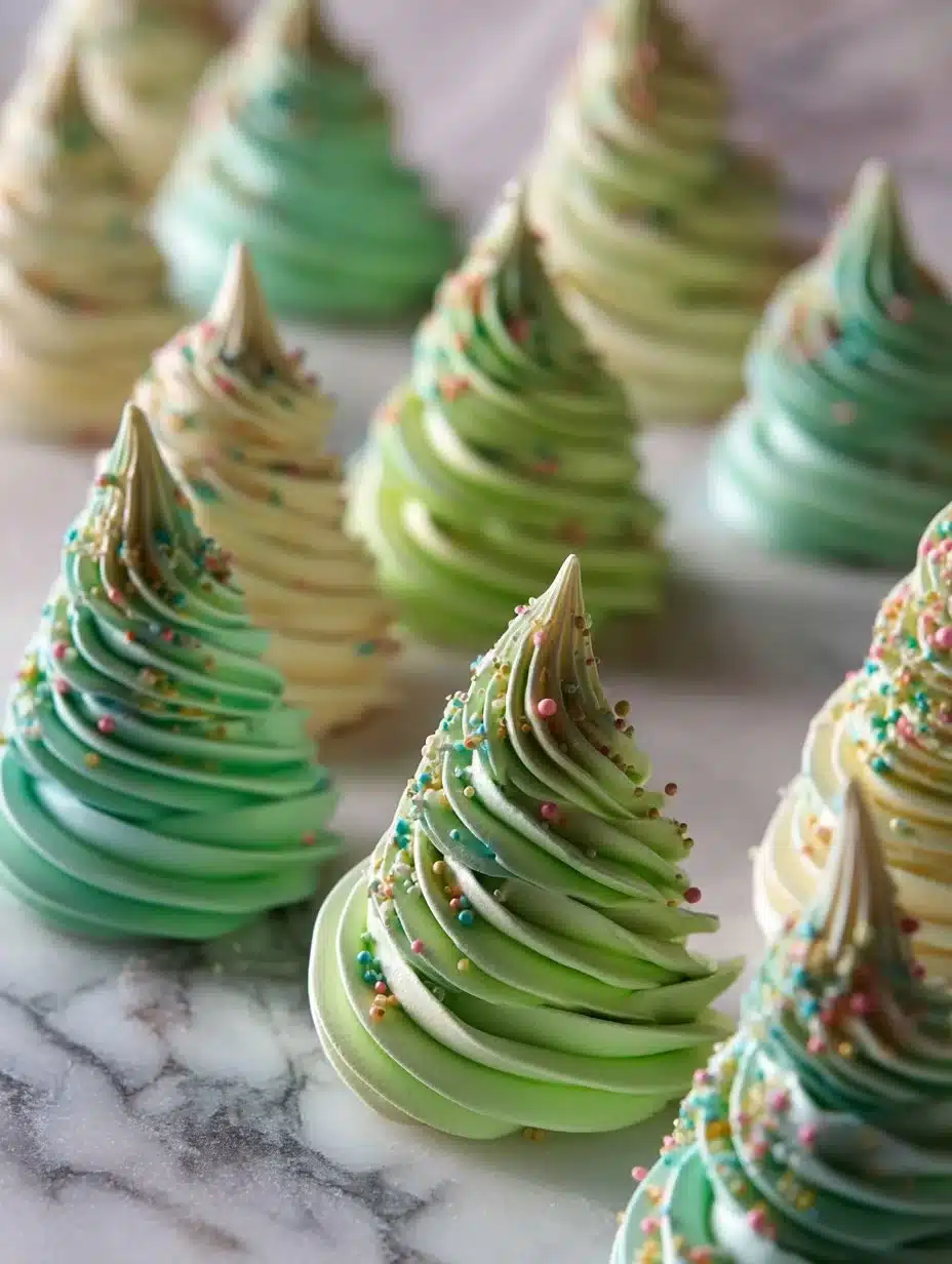 Colorful Christmas Tree Meringues decorated for the holiday season