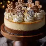 Slice of delicious Gingerbread Cheesecake topped with whipped cream and cinnamon.