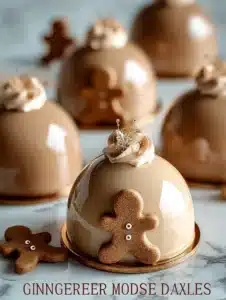 Gingerbread Latte Mousse Domes 6 Gingerbread Latte Mousse Domes with festive holiday decorations