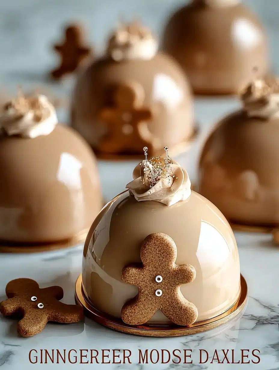 Gingerbread Latte Mousse Domes with festive holiday decorations