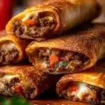 Keto Philly Cheesesteak Roll Ups with beef, cheese, and veggies wrapped in low-carb tortillas