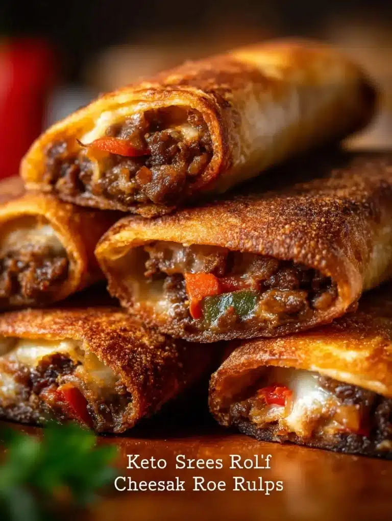 Keto Philly Cheesesteak Roll Ups with beef, cheese, and veggies wrapped in low-carb tortillas