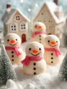 No-Bake Snowman Truffles decorated for winter festivities