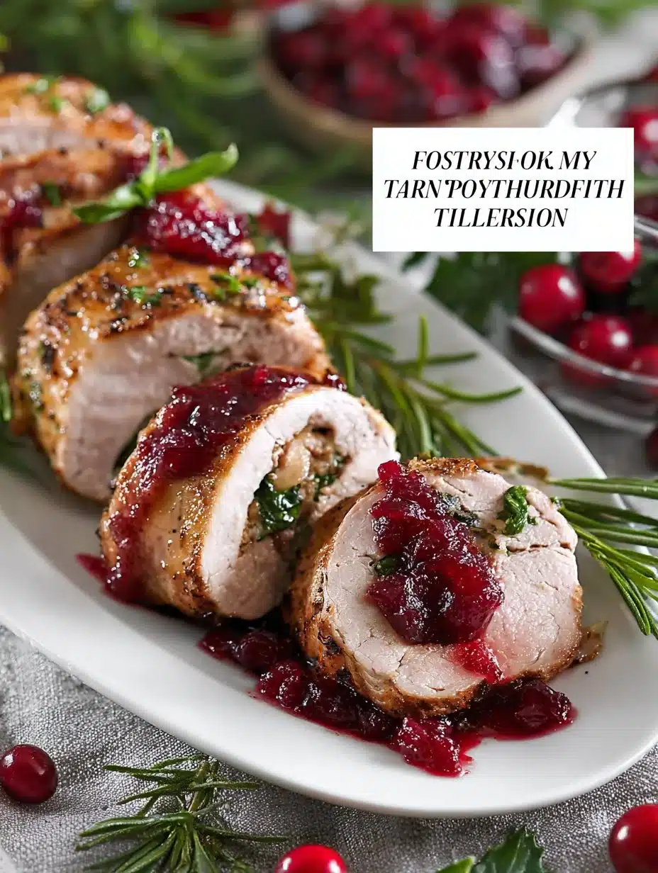 Tasty Christmas stuffed pork tenderloin with festive garnishes