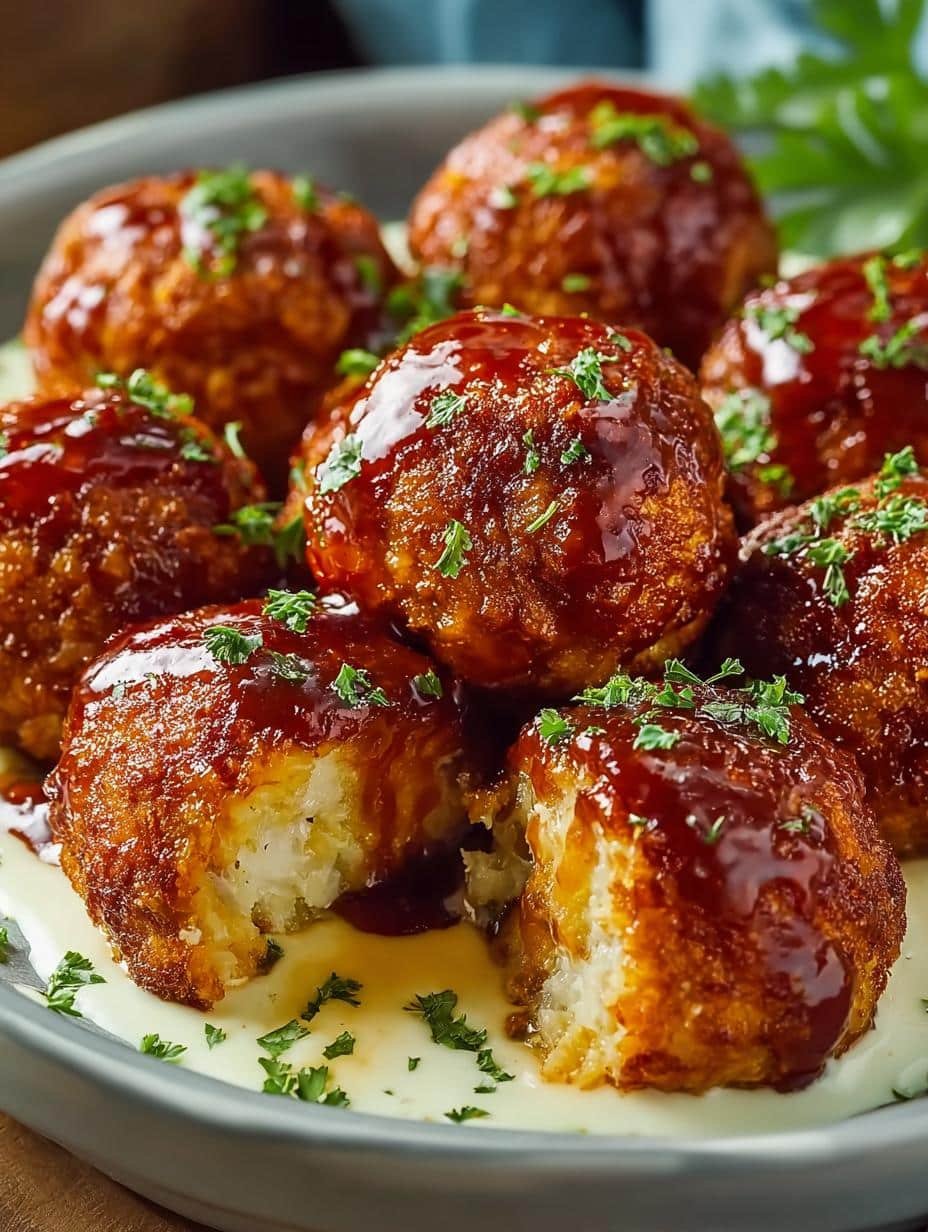 Savory Baked Ham Balls with Sweet-Tangy Glaze 2 Savory Baked Ham Balls with Sweet-Tangy Glaze - Baked Ham Balls - main visual representation