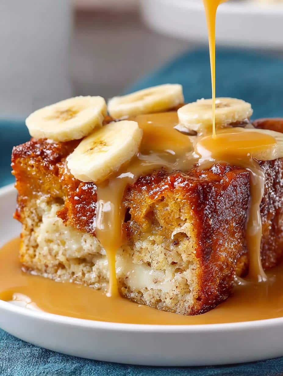 Decadent Banana Bread Pudding with Caramel Drizzle - Banana Bread Pudding - main visual representation