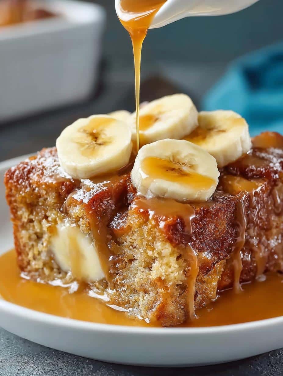 Decadent Banana Bread Pudding with Caramel Drizzle - Banana Bread Pudding - additional detail