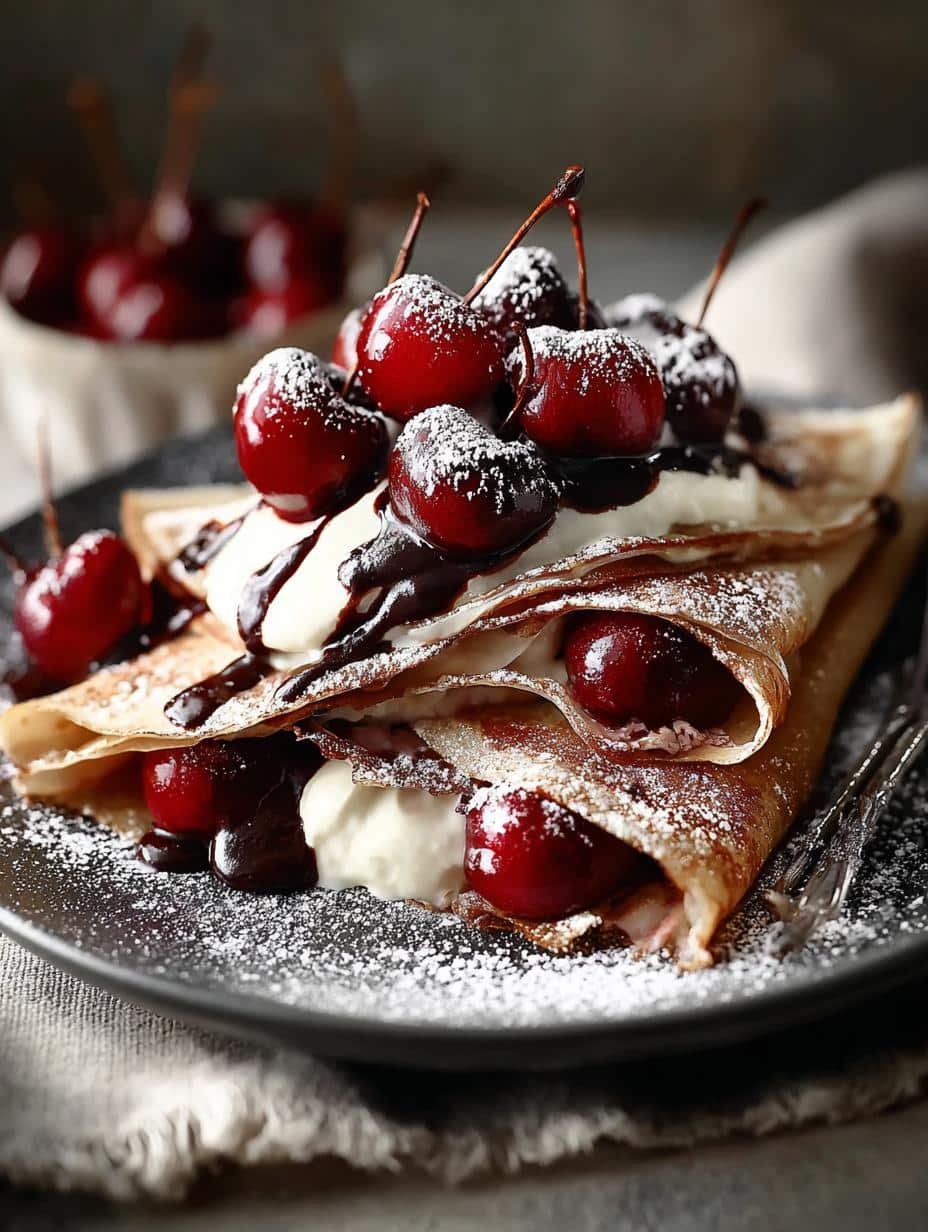 Irresistible Black Forest Crepes with Cherry Delight - Black Forest Crepes - main visual representation
