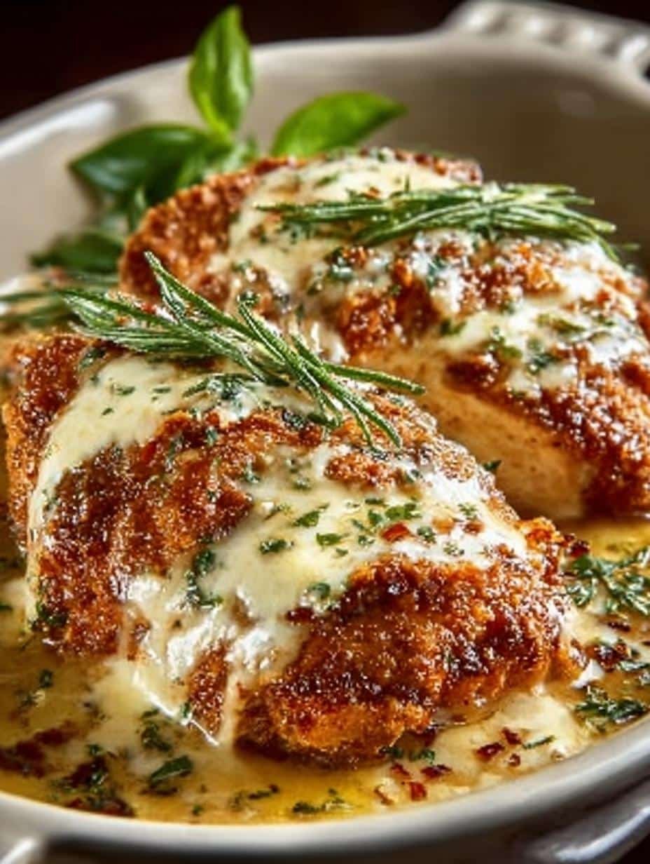 Irresistible Chicken Romano Incredible Crispy served with fresh parsley on a plate
