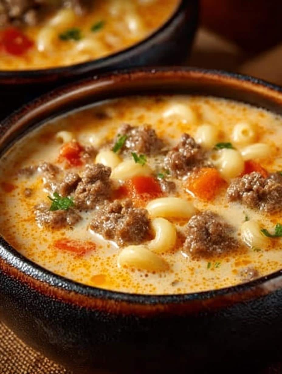 Cozy Cheeseburger Macaroni Soup