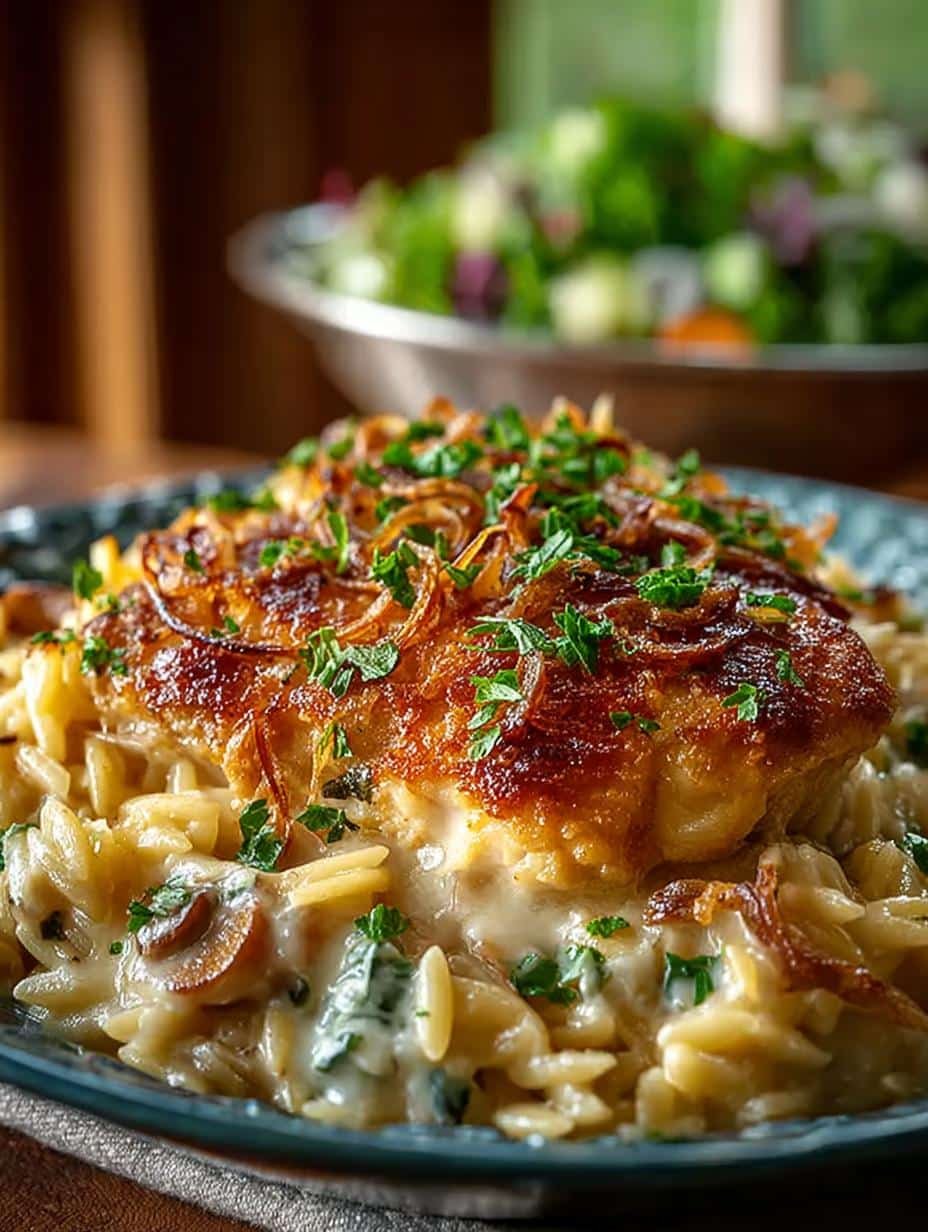 Cozy French Onion Chicken Orzo Casserole Recipe - French Onion Chicken Orzo - additional detail