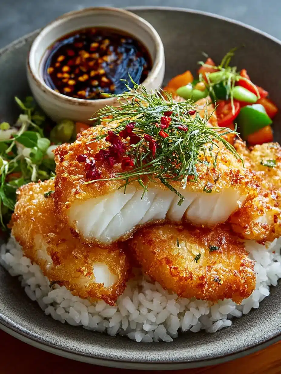 Halibut Tempura with Japanese Pickles & Spring Onion Rice 1 Halibut Tempura with Japanese