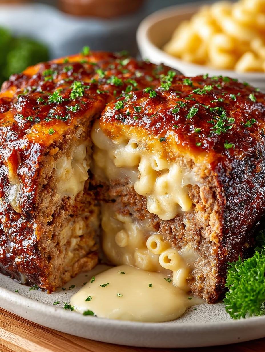 Macaroni Cheese Stuffed Meatloaf: 5 Reasons to Love It 2 Irresistible macaroni cheese stuffed meatloaf fresh from the oven, ready to serve