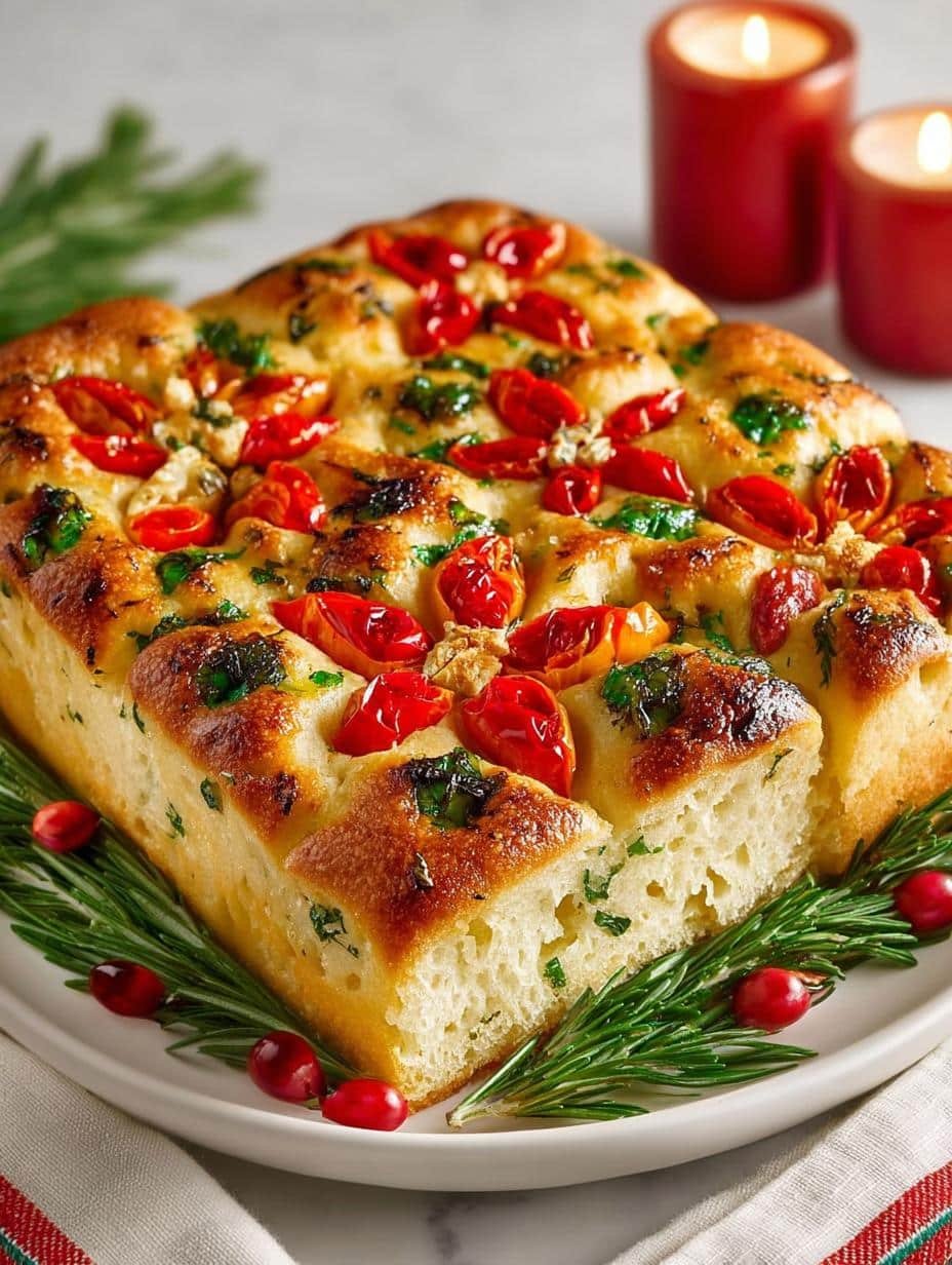 Poinsettia Focaccia Bread with Festive Flourishes - Poinsettia Focaccia Bread with - main visual representation