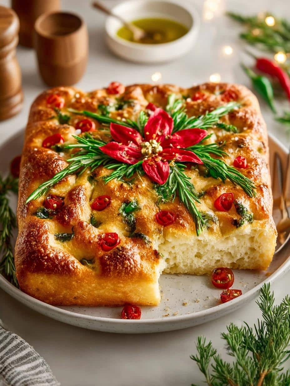 Poinsettia Focaccia Bread with Festive Flourishes - Poinsettia Focaccia Bread with - additional detail