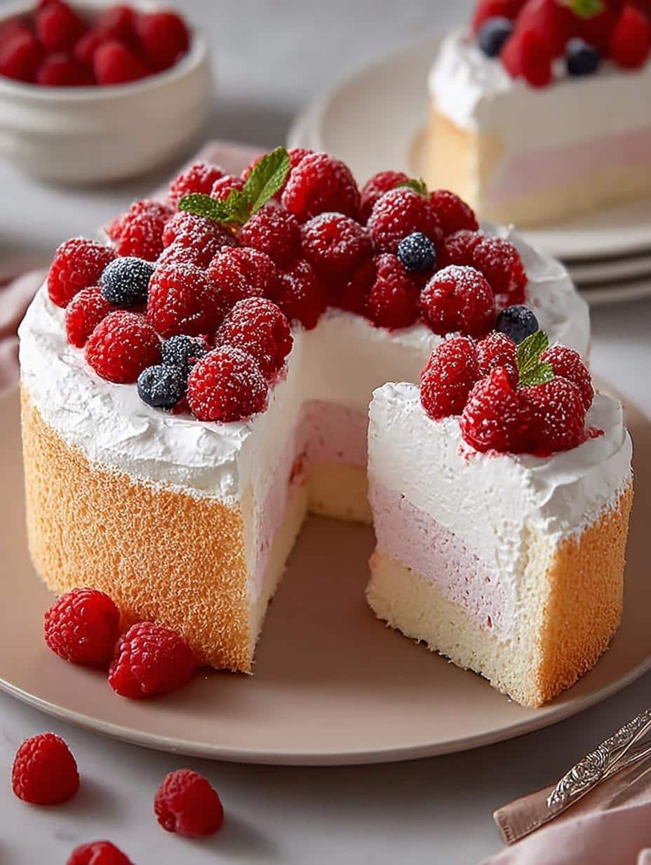 Raspberry Angel Food Cake