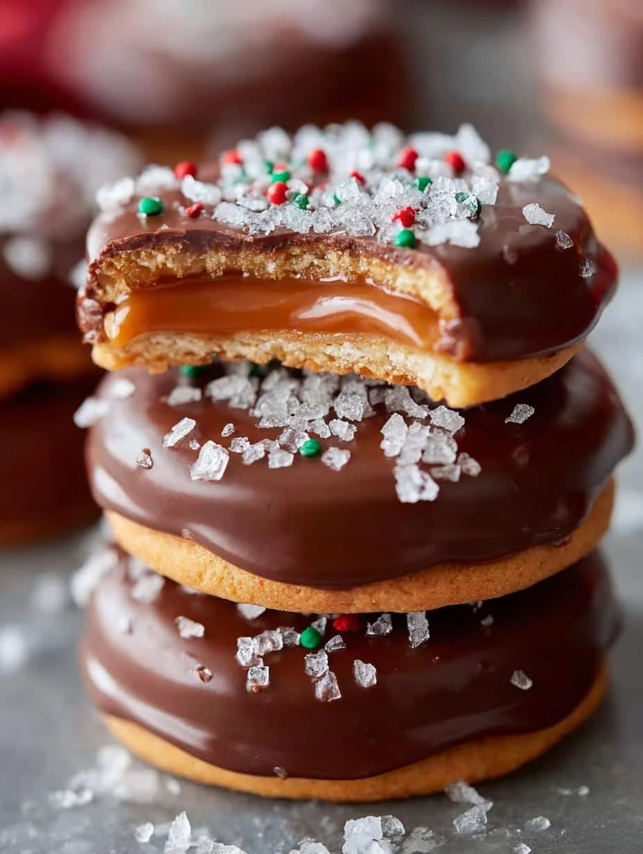 Irresistible Salted Caramel Ritz Cookies beautifully arranged on a plate