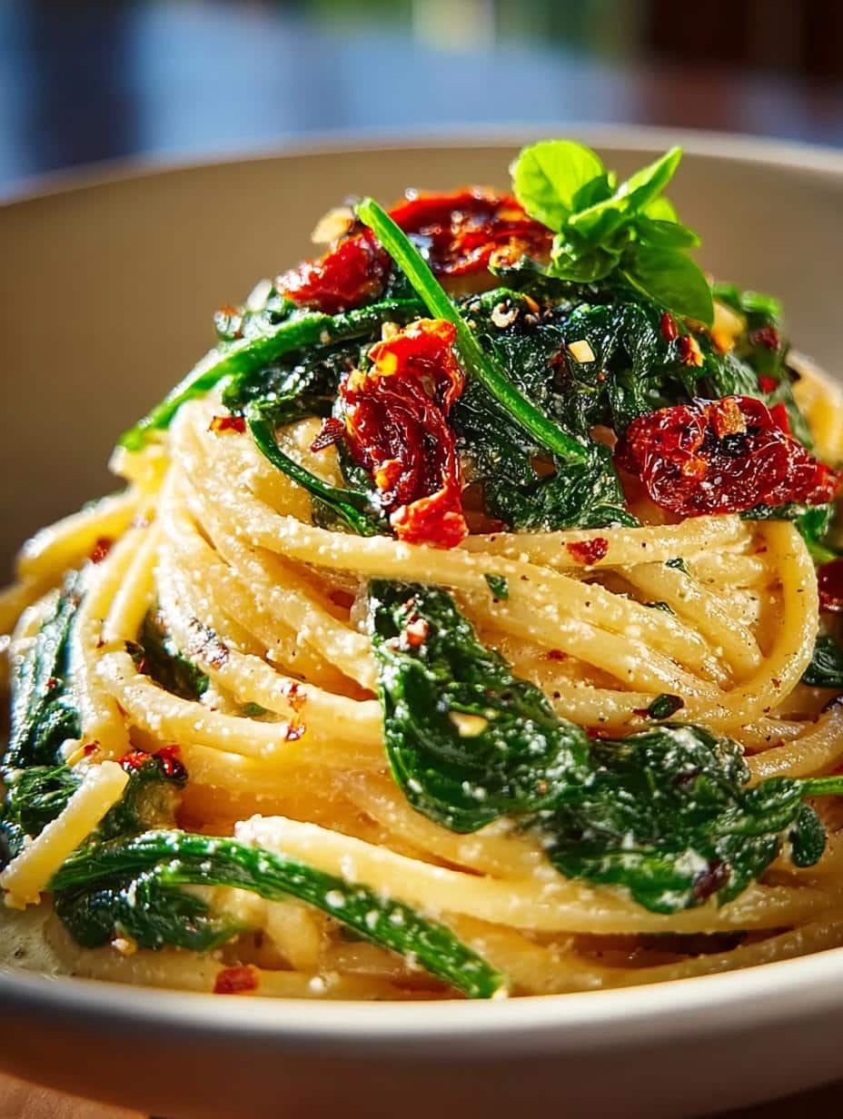Spaghetti Spinach with Sun-Dried Tomatoes Cream Sauce - Spaghetti Spinach with Sun - additional detail