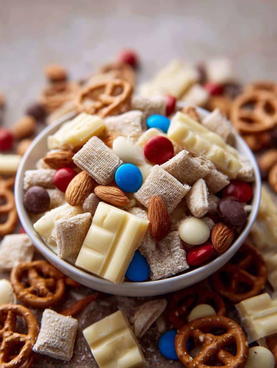 White Chocolate Party Mix: 7 Delicious Ways to Enjoy 2 Irresistible white chocolate party mix with colorful M&Ms and pretzels