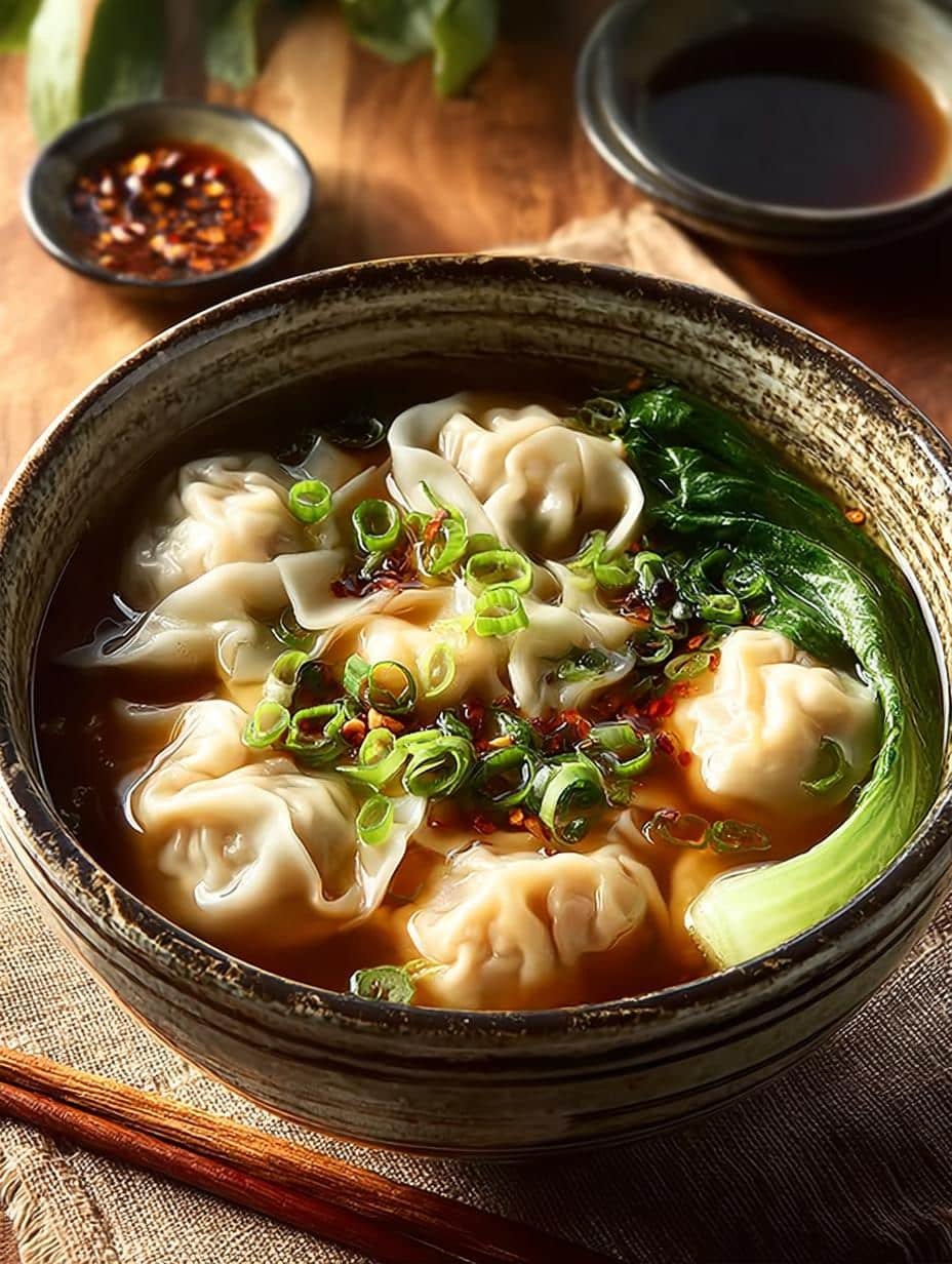Wonton Noodle Soup with Mushrooms for Comforting Cozy Nights - Wonton Noodle Soup with - main visual representation