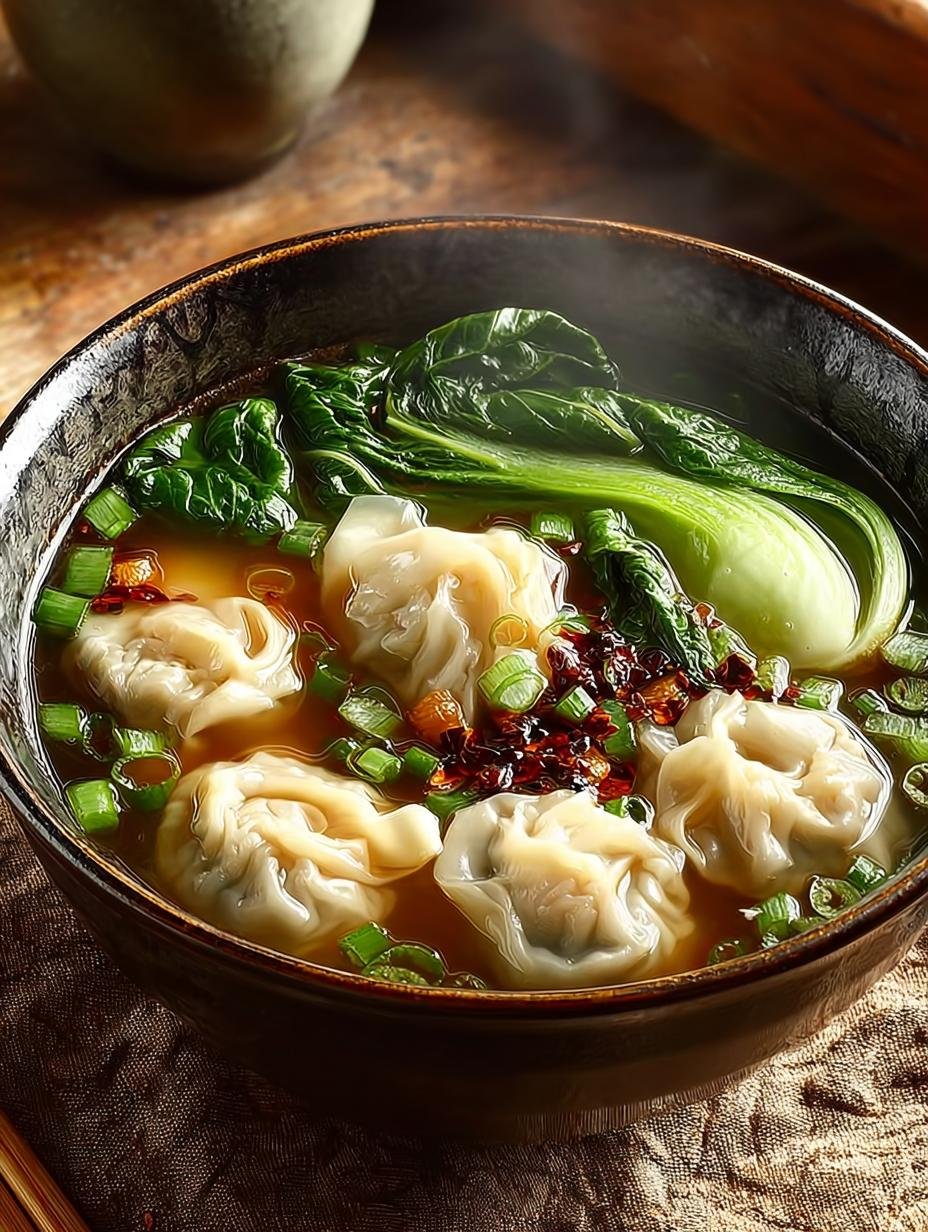 Wonton Noodle Soup with Mushrooms for Comforting Cozy Nights - Wonton Noodle Soup with - additional detail