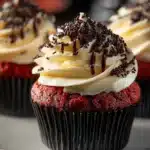 A platter of beautifully decorated Goth Cupcakes with dark colors and ornate designs.